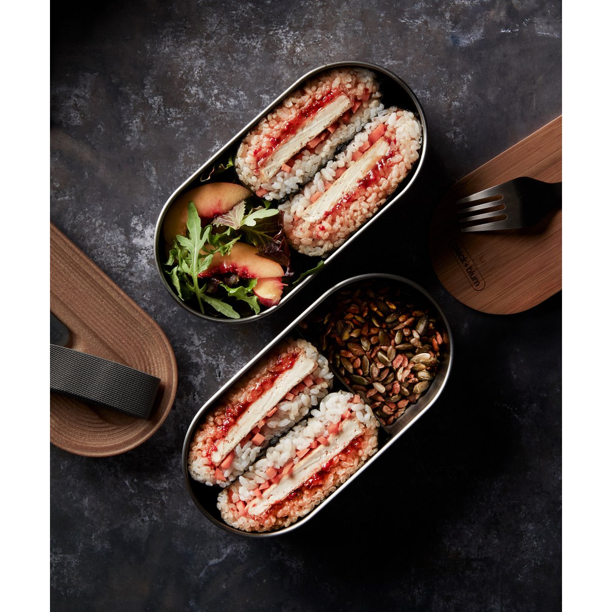 NERO + BLUM Portapranzo Bento Inox | Emillabile | 2x500ml | Gris