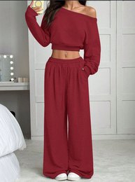 Damesmode slim-fit off-the-shoulder navel effen kleur casual broekpak