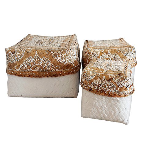 Bambusboxen, natur/weiß - 3er-Set