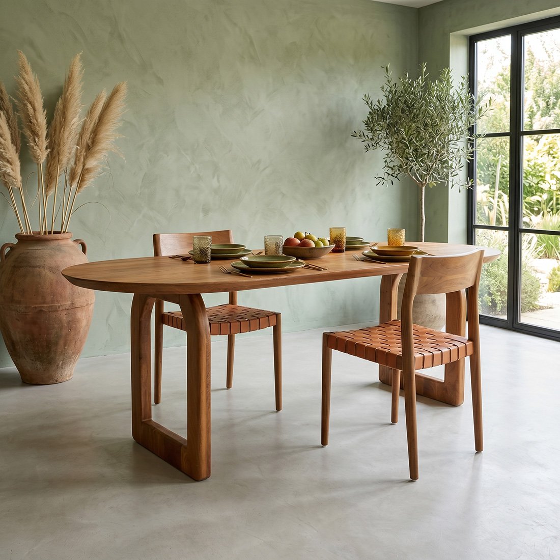 Bullnose mango wood dining table brown - open base
