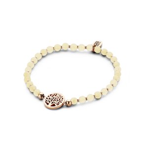 CO88 Collection Beloved 8CB-90222 Rekarmband met Stalen Elementen - Levensboom Ø 12 mm - Jade Natuursteen 4 mm - One-size - Gebroken Wit / Roze / Rosékleurig