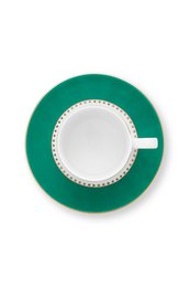 Espresso Cup & Saucer Love Birds Stripes Emerald-Green 125ml