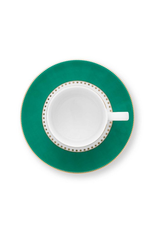 Espresso Cup & Saucer Love Birds Stripes Emerald-Green 125ml