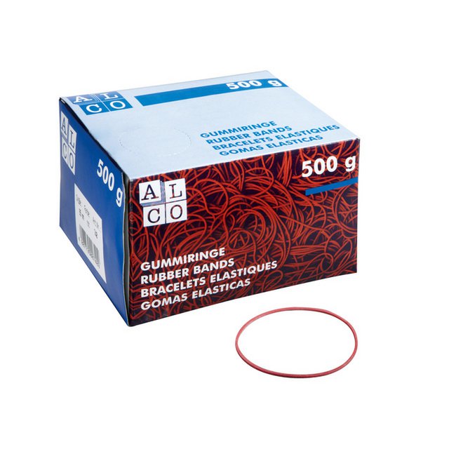 Elastieken Alco 65mm rood kartonnen doos 500 gram