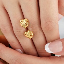 Orecchini a bottone con foglie Monstera - Placcati in oro 925 - Orecchini con foglie esotiche - OHR925-76