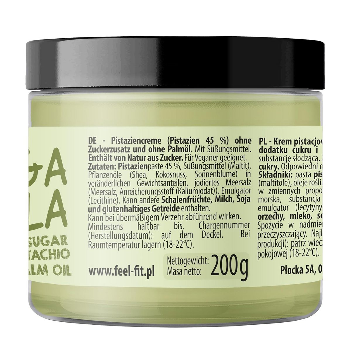 Feel FIT Veganella Pistazienaufstrich 45 %, vegan, ohne Zuckerzusatz, ohne Palmöl, 200 g