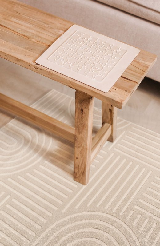 Tapis à Poils Ras, Cercle, Salon, Boho Géométrique -Crème - Ø160 cm (rond) - Tapis Moderne Super Doux