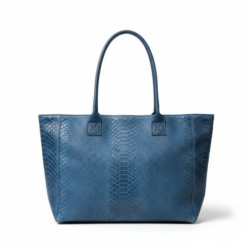 LOLA – Italian python-embossed leather bag – Denim Blue