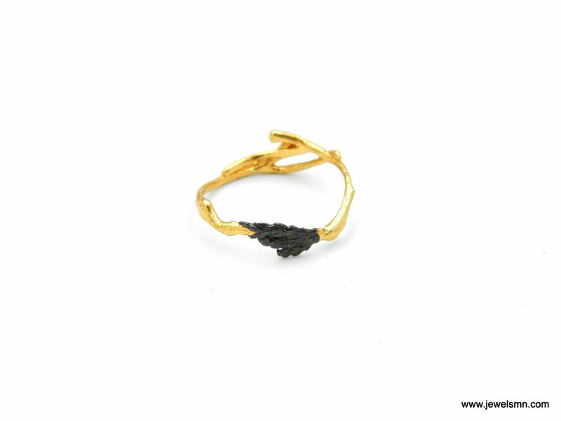 Silver Branch Ring, Jasmine and Juniper Gold-Plated Silver Ring, Leaf Band, Gold and Silver Jewelry, Gift for Her, Birthday Gift for Women