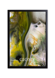 Vibrant abstract poster print featuring swirling colors and textures in shades of green, yellow, and blue. Suitable for home or office decor.