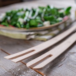 Magnetic wooden salad forks