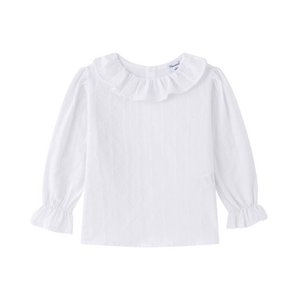 Weiße Baumwollbluse für Mädchen mit Rüschenkragen