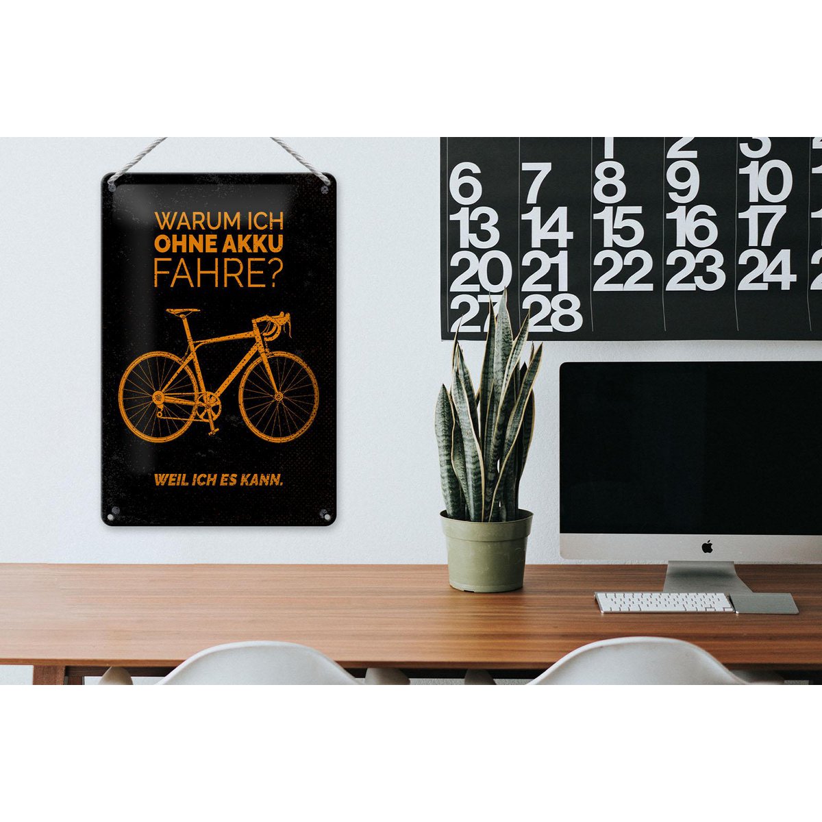 Plaque en tôle vélo 20x30 cm Pourquoi je roule sans batterie. Parce que je peux protéger