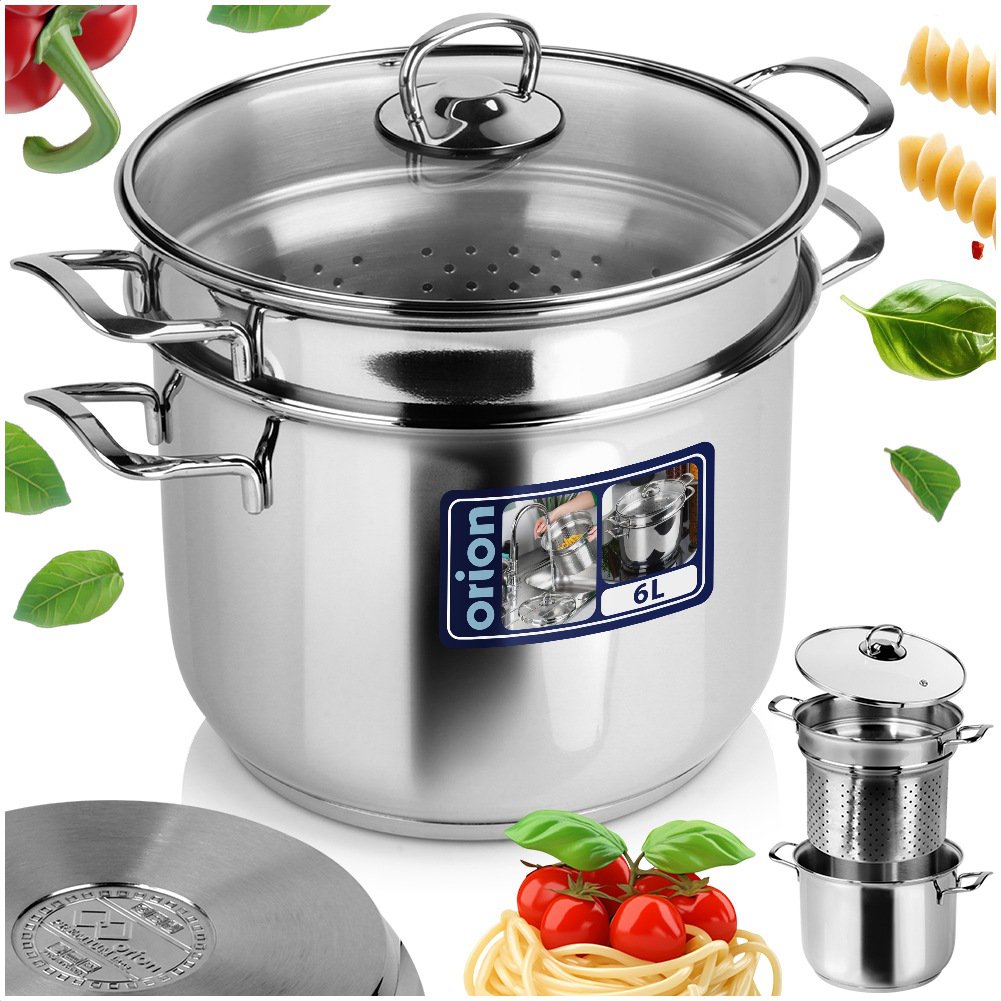 Pasta -Topfstahl mit Glasdeckel Anett 6 l 3 PCs