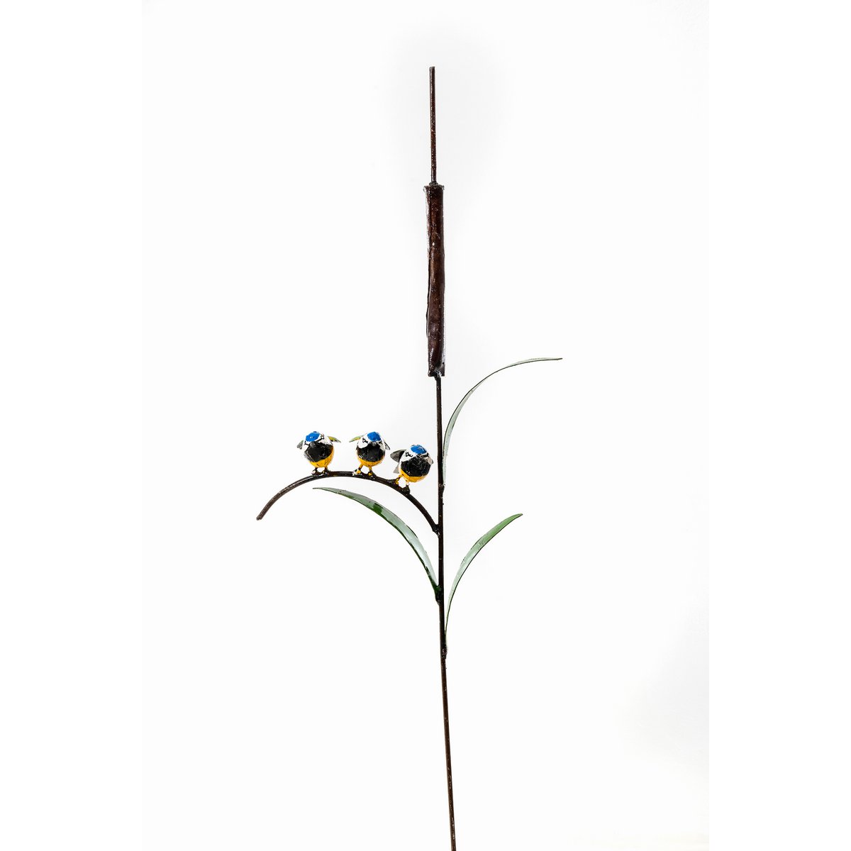 ZIMBA-ARTS METAL FAMILIE VAN 3 BLOEMEES OP CATTAIL