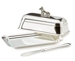 EDZARD botervloot koe met glasplaat, verzilverd, 8 x 13 cm, met bijpassend botermes