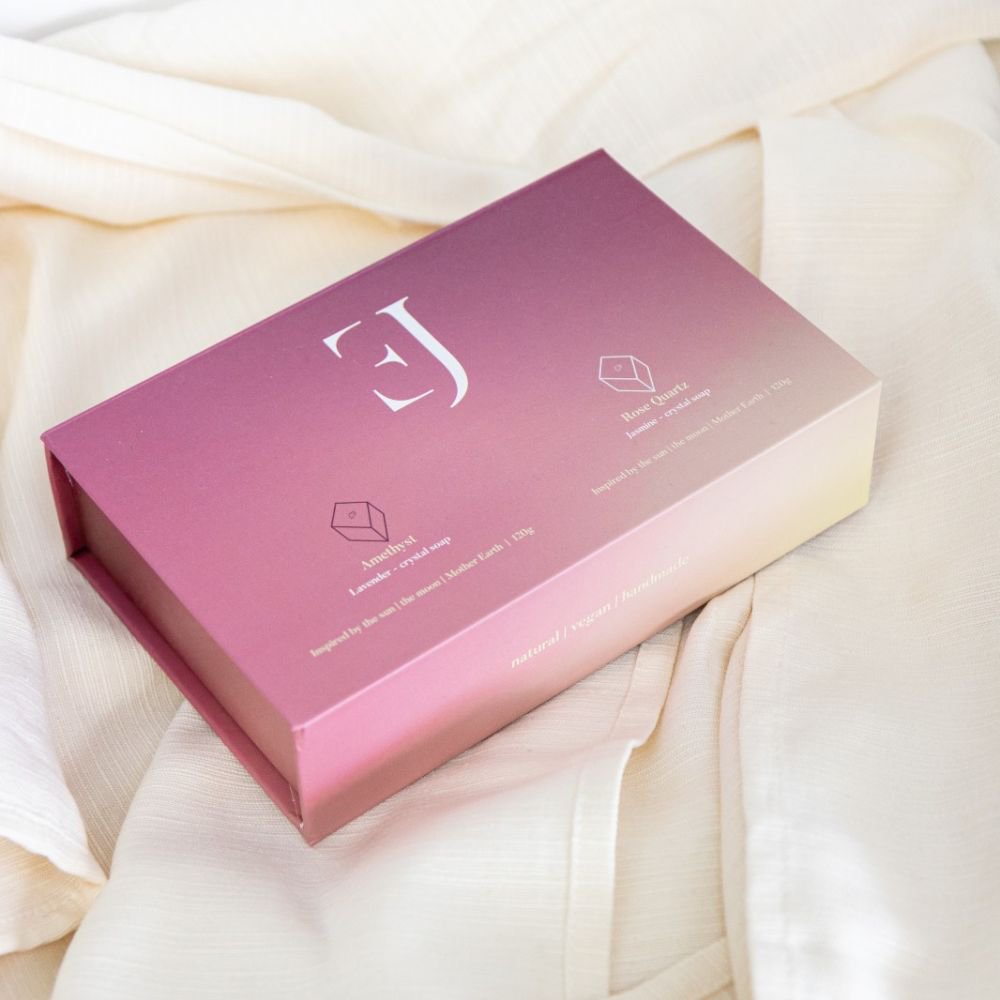 Gift set of crystal soaps - Amethyst & Rose Quartz