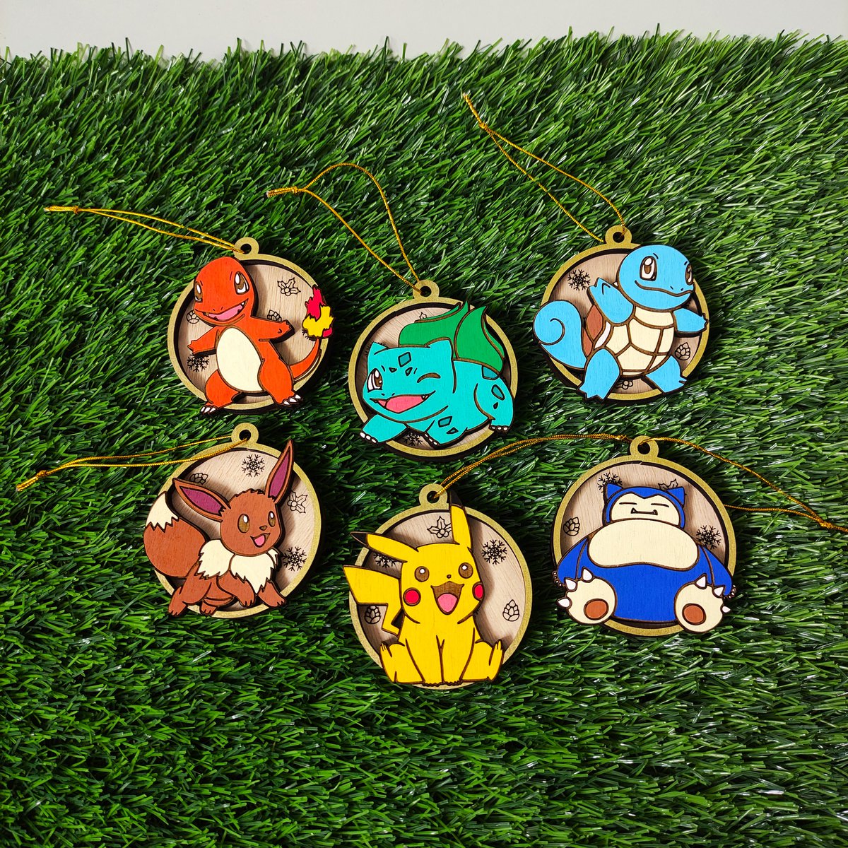 Set of 6 Wooden Pokémon Christmas Ornaments, Colorful Geek Gift, Xmas Tree Ornaments, Home Decor, Eco-Friendly Christmas Decoration