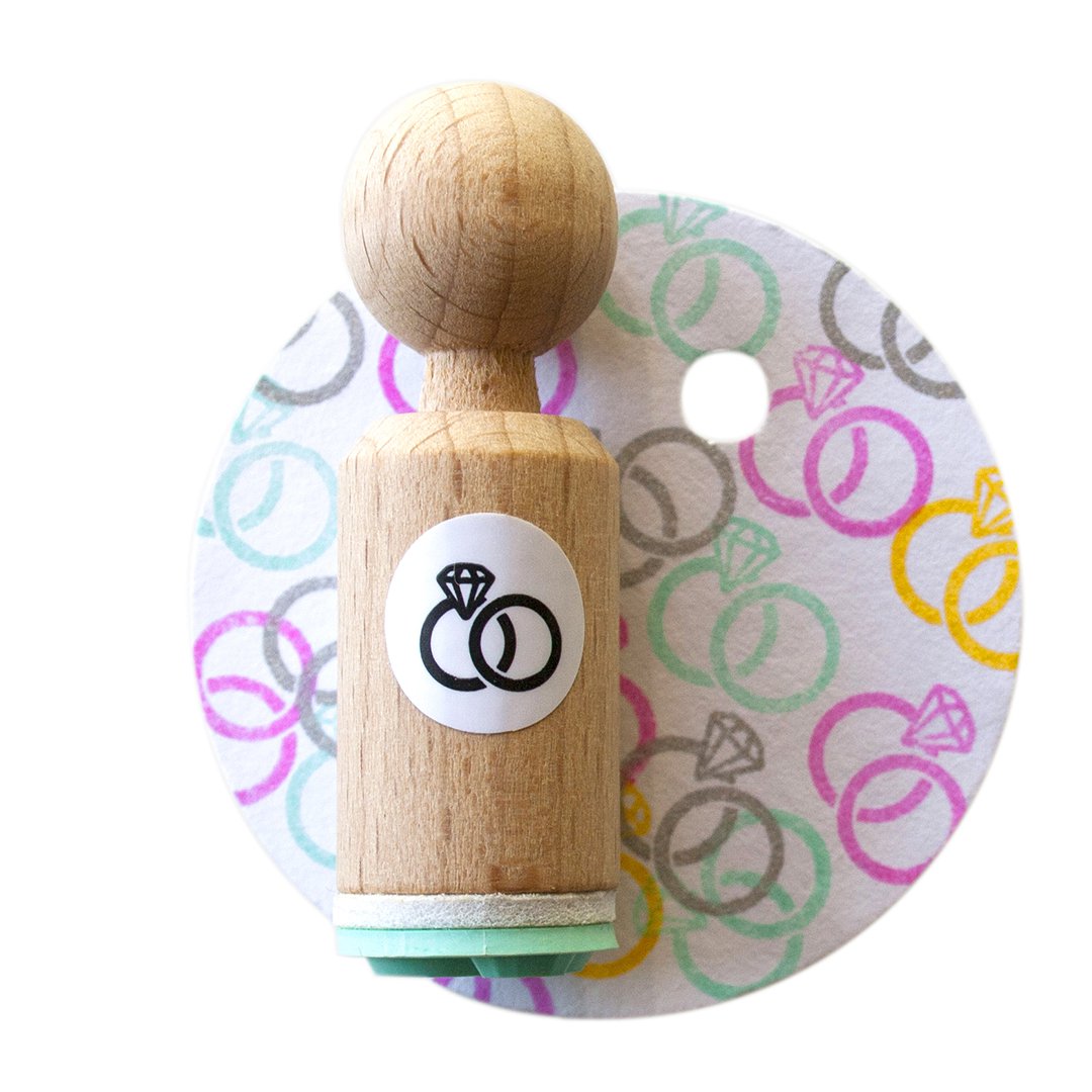 Mini Wooden Stamp - Wedding Rings with Diamond