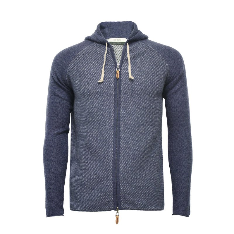 Cashmere Hooded Zipper Sweater in Diagonal Stitch Coomba