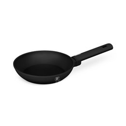 A black, matte frying pan measuring 20 cm in diameter. The pan has a long, sturdy handle and is suitable for cooking a variety of dishes.