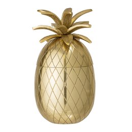 Gold aluminum ice bucket with pineapple-shaped lid, suitable for chilling beverages.