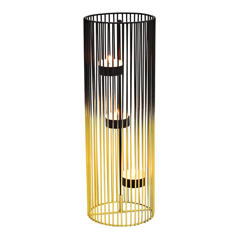 Tealight holder for 3 tealights made of metal black/gold (W/H/D) 12x34x12cm