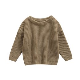 Cozy knitted baby sweater in taupe color, available in sizes 62/68 and 74/80.