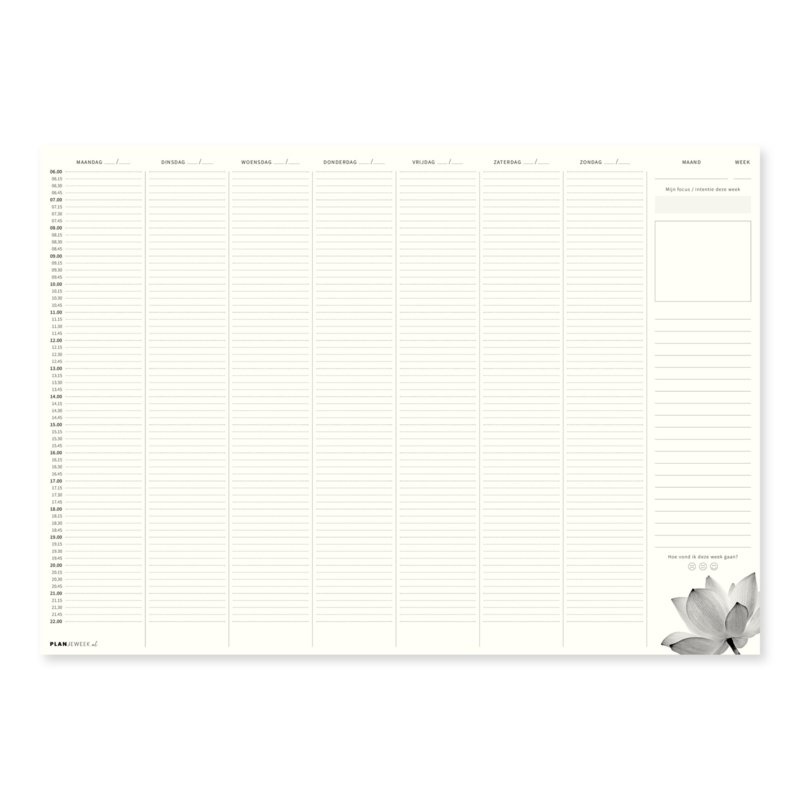 Prikkelarme A3 weekplanner / deskplanner 'Lotus' schrijfblok