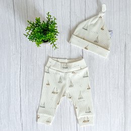 Bündchen-Leggings aus Rippjersey mit Segelbootmuster