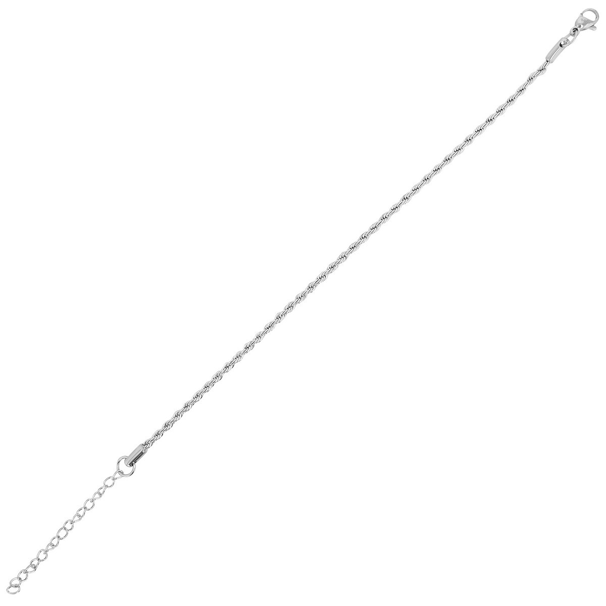 "Kordula", accent stainless steel cord anklet, silver-colored, 19 + 5 cm