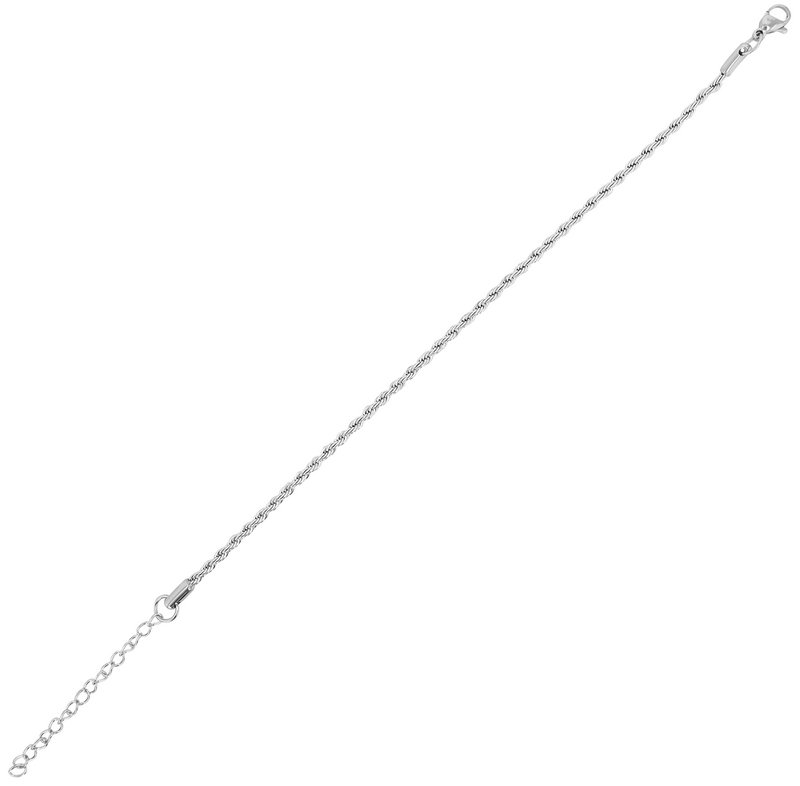 "Kordula", accent stainless steel cord anklet, silver-colored, 19 + 5 cm