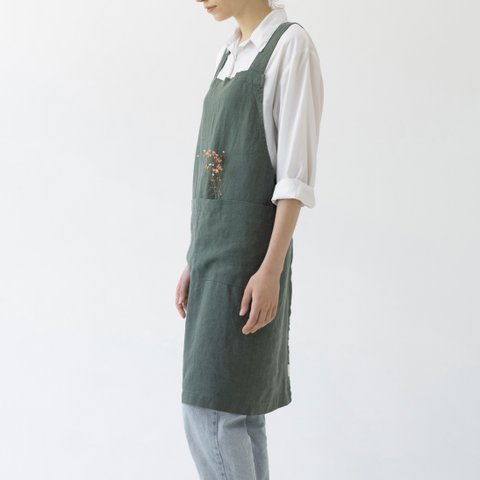 Forest Green Linen Japanese Crossback Apron