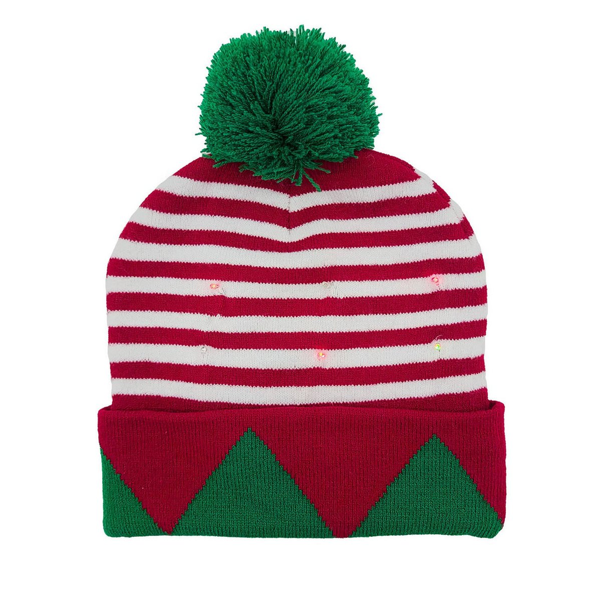Blinkende Mütze – grün/roter Elfen-Stil