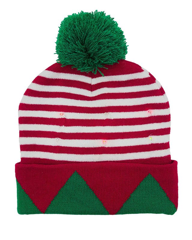 Blinkende Mütze – grün/roter Elfen-Stil
