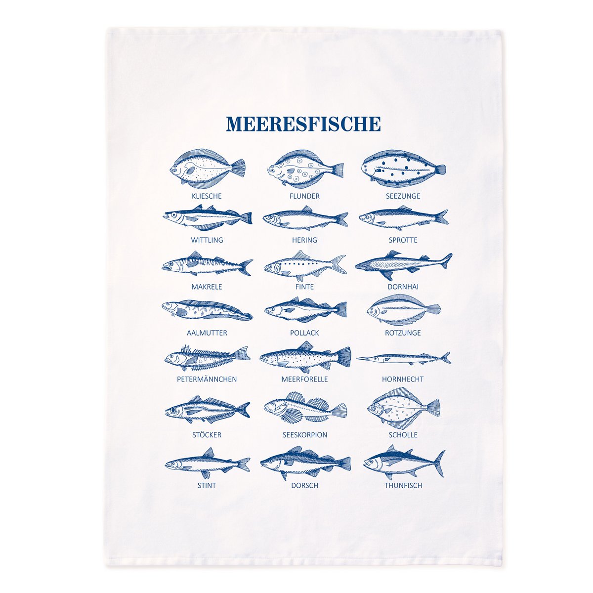 Cotton tea towel "Sea Fish" maritime - blue and white