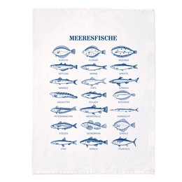 Cotton tea towel "Sea Fish" maritime - blue and white