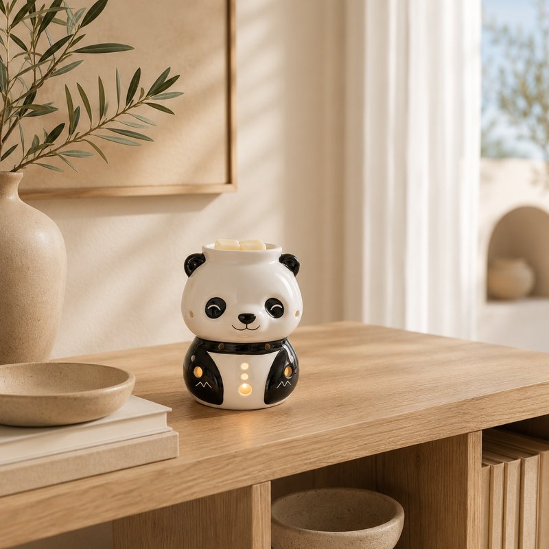 Brûle-Parfum Panda en Céramique Peinte à la Main – Diffuseur Huiles Essentielles, Cires ou Parfums – 12,5 cm – Ambiance Cocooning Zen – Objet Déco Mignon & Bien-Être