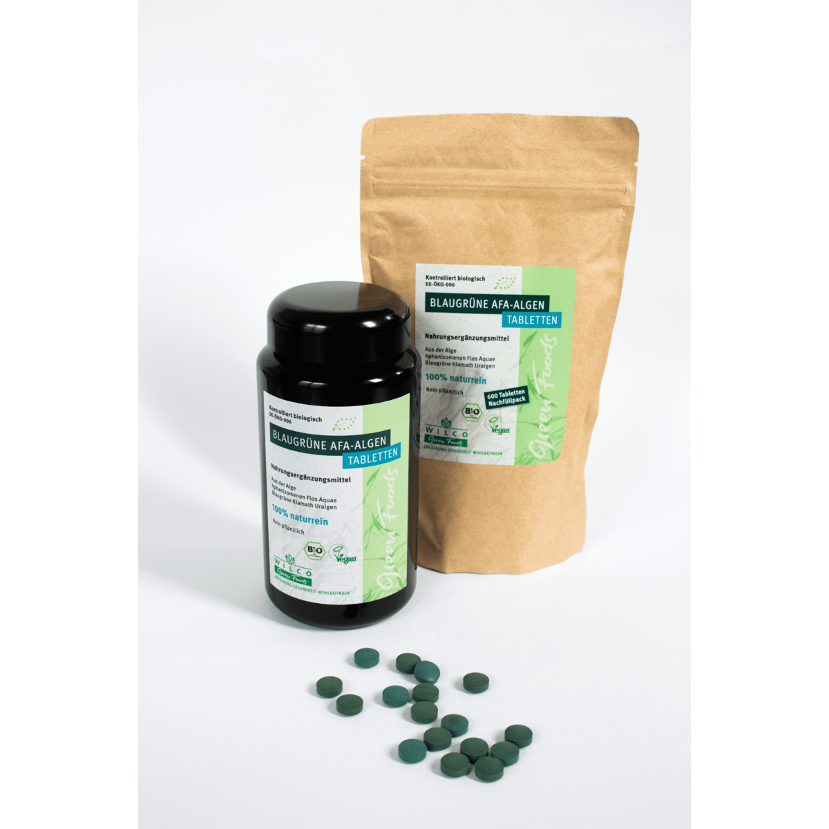AFA algae pellets organic, 600 pieces in light protection blue glass