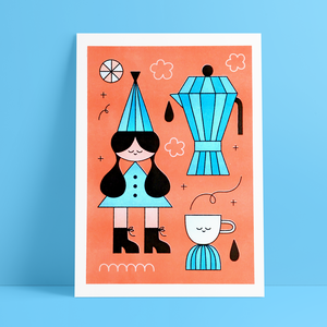Risograph-Druck: Coffee Girl (A4-Format)
