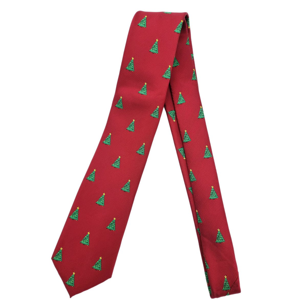 Corbata - Burdeos con arboles de navidad con estrellas