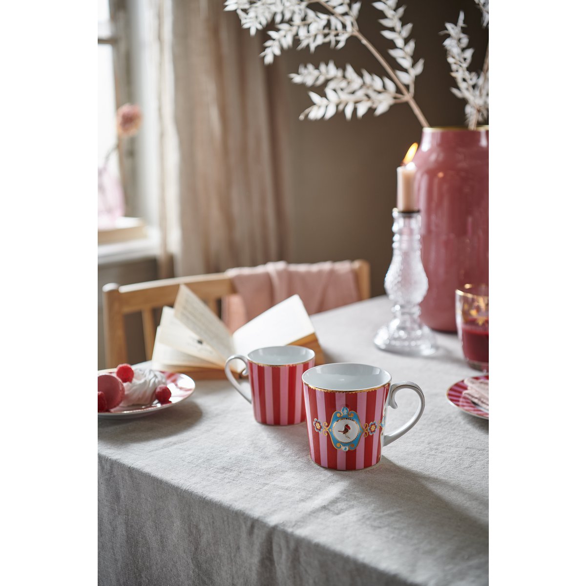 Mug Large Love Birds Medallion Stripes Red-Pink 250ml