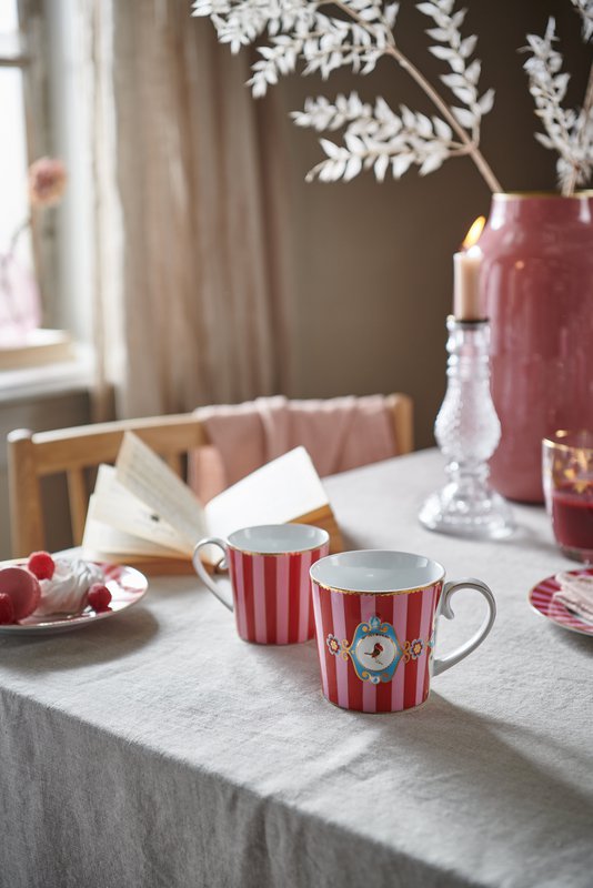 Mug Large Love Birds Medallion Stripes Red-Pink 250ml