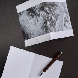 Set of 3 notecards featuring abstract black and white artwork. Minimalist design with textured paper surface. Suitable for personal notes, thank you cards, or decorative display.