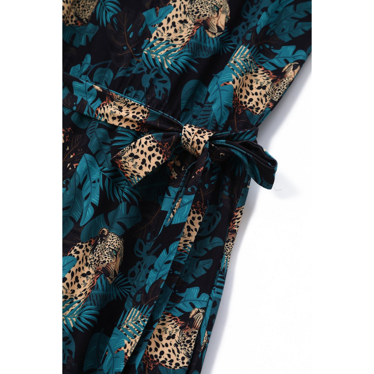 EU STOCK Brigitte Brown Cheetah & Palm Leaves Print Strappy Jumpsuit