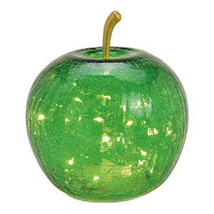 Apple with 20 LEDs with timer made of green glass (W/H/D) 16x17x16cm