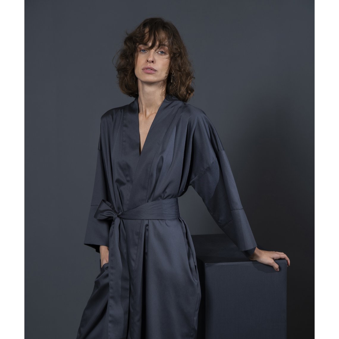 Badjas Kimono Effen Antraciet
