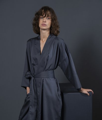 Badjas Kimono Effen Antraciet