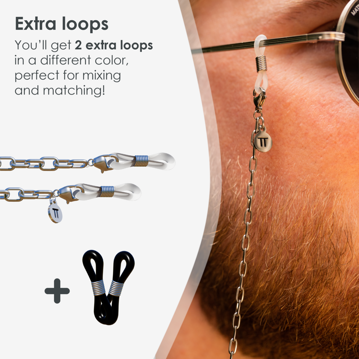 Glasses Cord Links Silver — 100% Stainless Steel & Unisex Eyewear Cords for Women and Men — Glasses Chain with Extra Loops — Brillenkoord Brillenband Brillenkette Cordon de Lunettes Cordón Para Gafas