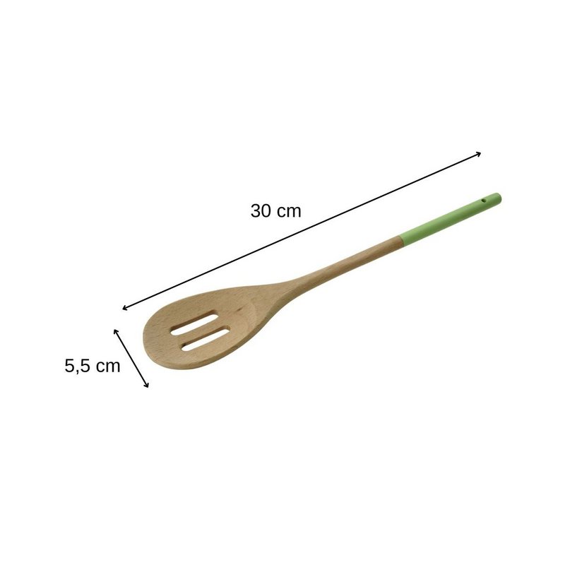 Openwork wooden kitchen spoon 30 x 5.5 cm Tasty Green